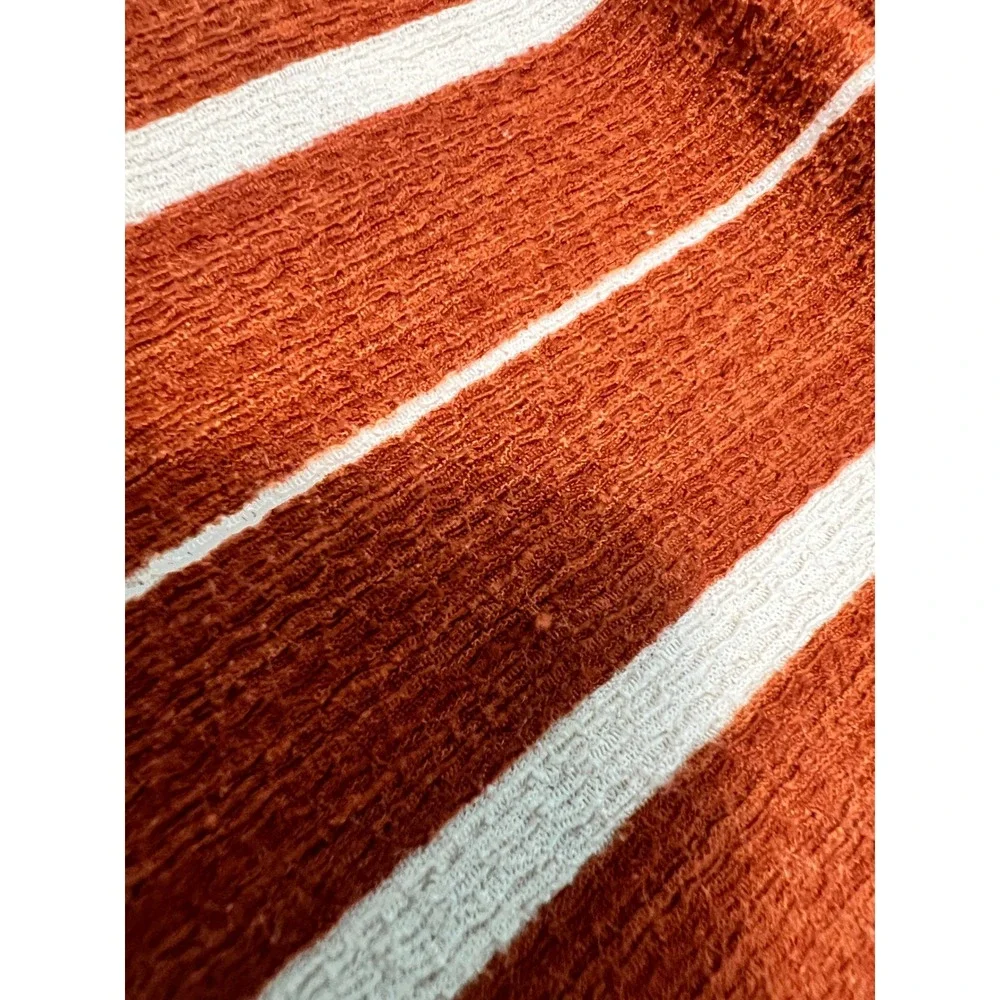 Anthropologie Rust‎ Orange White Striped Off the Shoulder Puff Sleeve Top Large